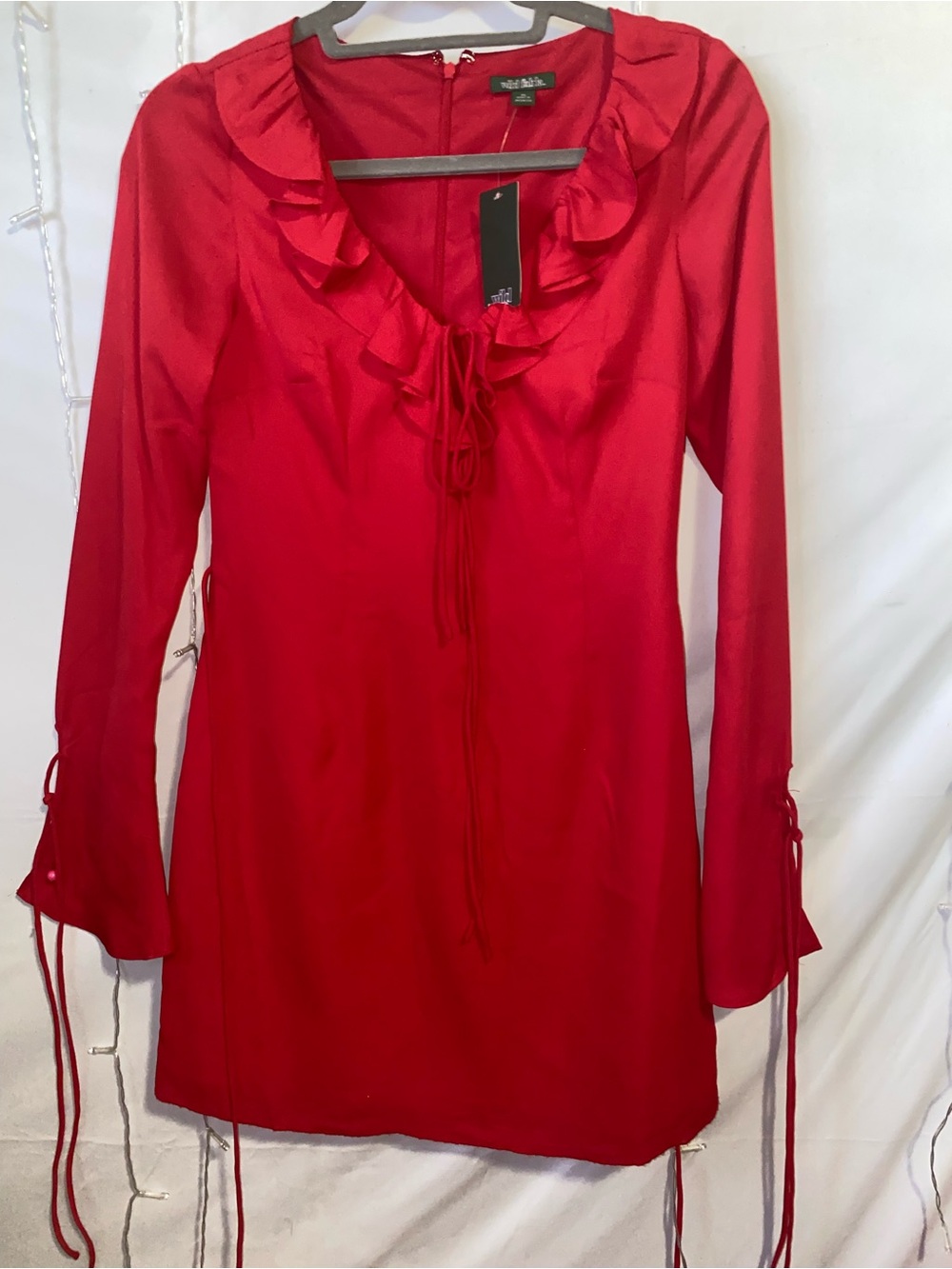Red Ruffle-Neck Long Sleeve Dress